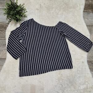 Banana Republic Factory Blue and Gray Striped One-Shoulder Top, Size Medium
